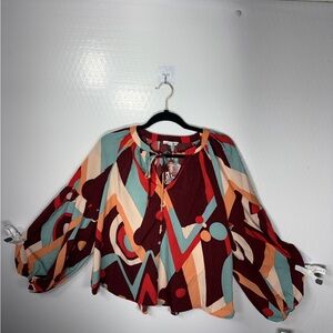 August Sky Multicolor Geometric Blouse 313